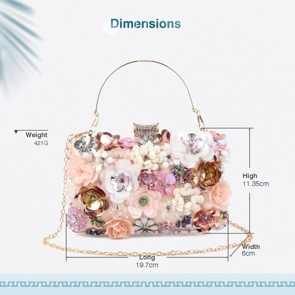 Women's Lanpet Flower Clutches Evening Shoulder Chain Strap Wristlet Pink Bag - Picture 3 of 6